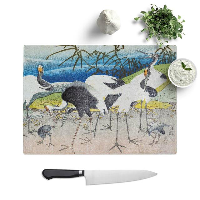 Glass Group of Storks by Katsushika Hokusai Chopping Board East Urban Home Size: 39 cm W x 28.5 cm L on Productcaster.