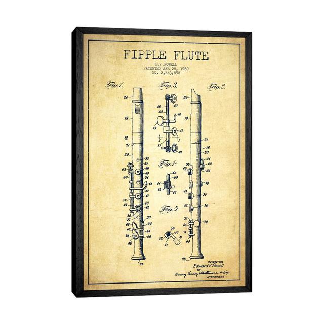 Fipple Flute Vintage Patent Blueprint by Aged Pixel - Gallery-Wrapped Canvas Giclée on Canvas Williston Forge Size: 66.04cm H x 45.72cm W, Format: Bla on Productcaster.