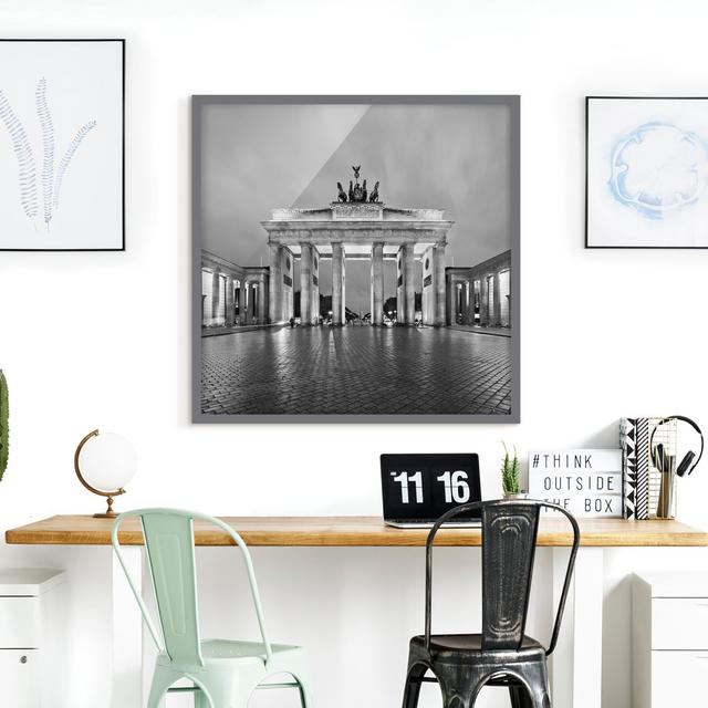 Illuminated Brandenburg Gate II - Picture Frame Photograph Ebern Designs Frame Option: Grey Framed, Size: 70cm H x 70cm W x 2cm D on Productcaster.