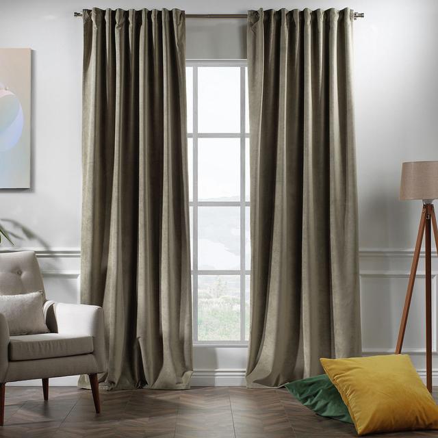 100% Blackout Extra Long & Extra Wide Luxury Matte Velvet Single Curtain Panel Lilijan Home & Curtain Paneel-Größe: 280 H x 175 B cm, Farbe: Salt on Productcaster.