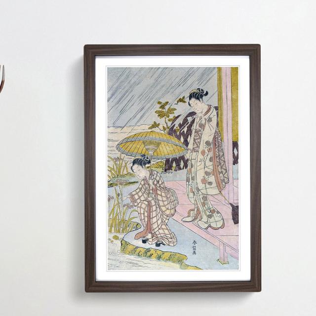 Admiring An Iris In The Rain by Harunobu Suzuki - Single Picture Frame Painting East Urban Home Frame Option: Walnut Framed, Size: 33cm H x 24cm W x 2 on Productcaster.