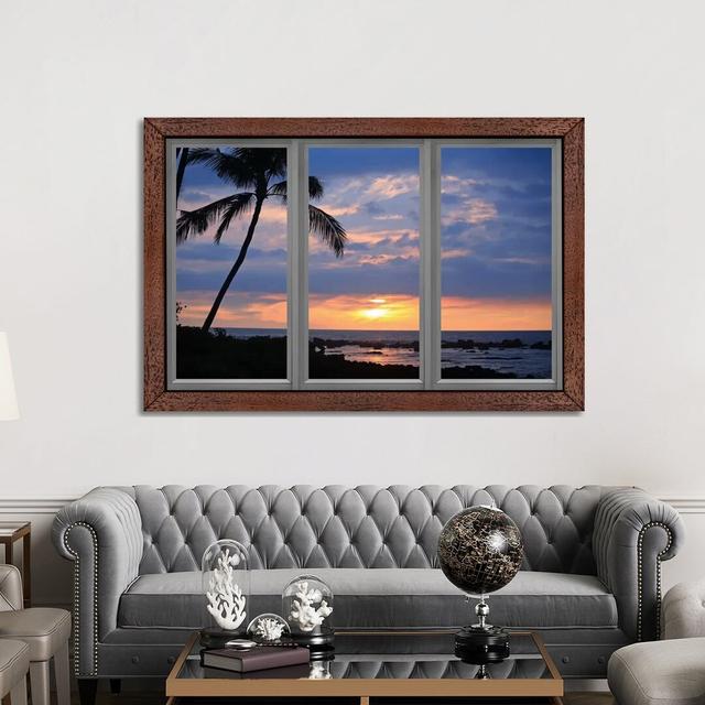 Beach Sunset Window View - Print on Canvas East Urban Home Frame Option: Brown Framed, Size: 66.04cm H x 101.6cm W x 3.81cm D on Productcaster.