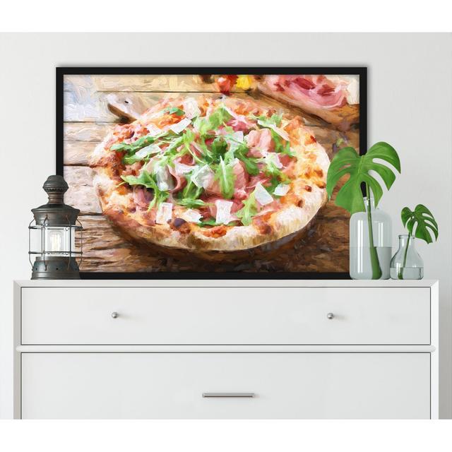 Gerahmtes Leinwandbild Prosciutto Pizza auf Holztisch ModernMoments Größe: 55 cm H x 40 cm B x 2.5 cm T on Productcaster.