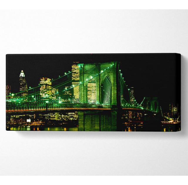 Nyc Brooklyn Bridge Green Hue Panoramic Canvas Ebern Designs Size: 71cm H x 162.5cm W x 10cm D on Productcaster.