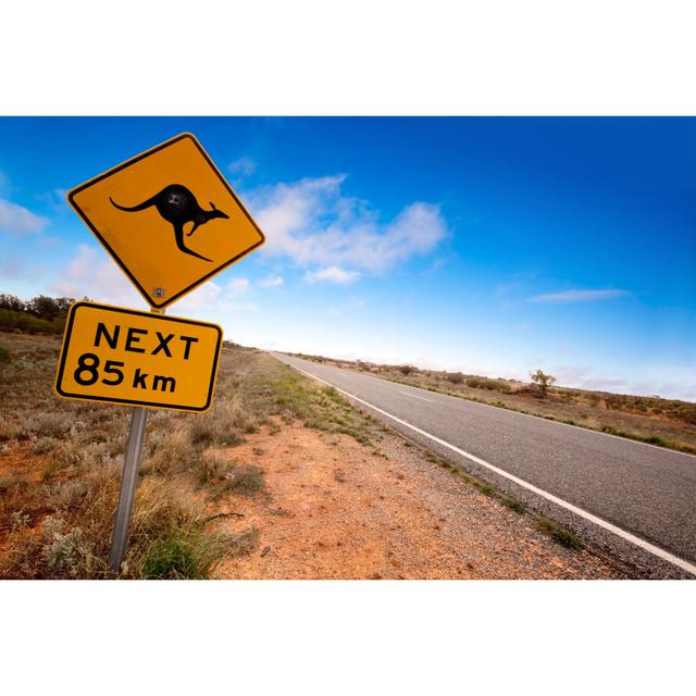 Australian Outback with Kangaroo Sign by Robynmac - Wrapped Canvas Photograph Union Rustic Size: 61cm H x 91cm W on Productcaster.