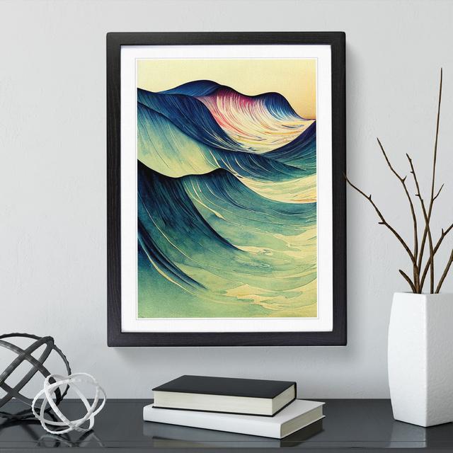 Watercolour Ocean Wave Abstract House of Hampton Frame Colour: Black, Size: 64cm H x 46cm W x 2cm D on Productcaster.