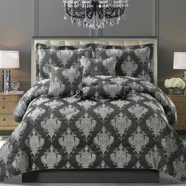 Fabiola 7 Pieces Jacquard Bedspread Fleur De Lis Living Colour: Grey, Size: 225 x 255 cm Bedspread on Productcaster.