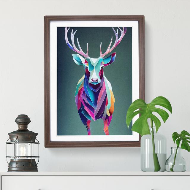 Colourful Stag Geometric Abstract - Single Picture Frame Print Alpen Home Size: 64cm H x 46cm W x 2cm D, Frame Colour: Walnut on Productcaster.