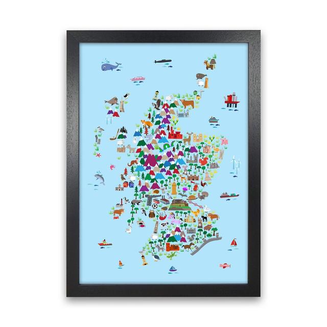 Animal Map of Scotland Nursery by Michael Tompsett - Graphic Art Print Zoomie Kids Format: Black Framed, Size: 88cm H x 64cm W x 3cm D on Productcaster.