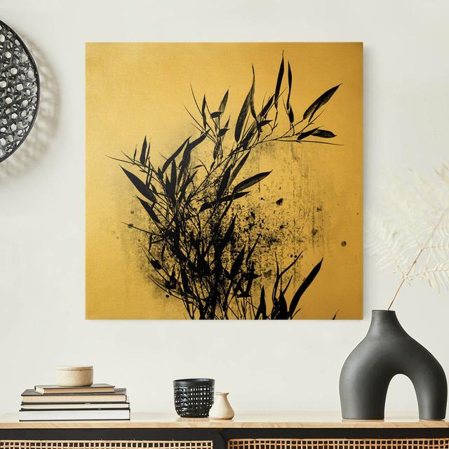 Graphic Plant World - Black Bamboo - Wrapped Canvas Graphic Art Rosalind Wheeler Size: 60cm H x 60cm W, Format: Canvas Gold 435g/m², Colour: Gold/Blac on Productcaster.