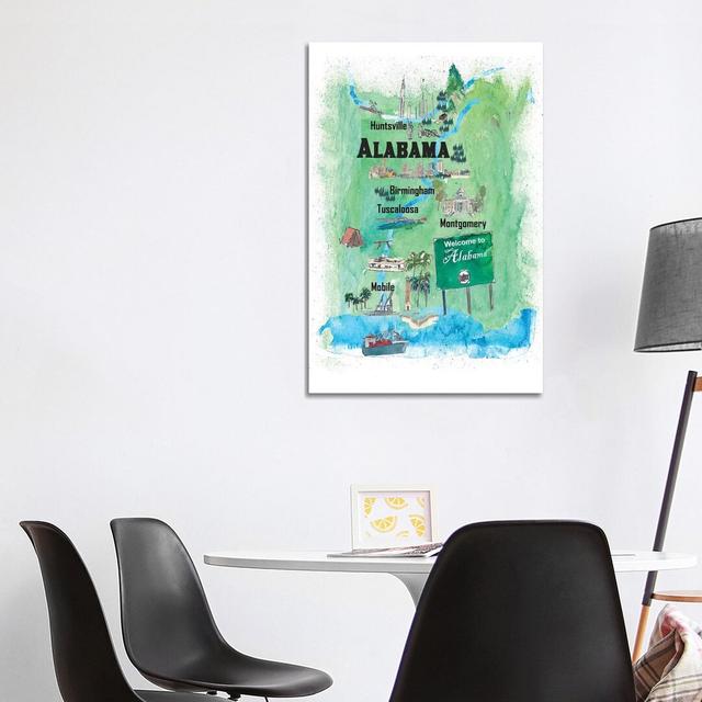 USA, Alabama Illustrated Travel Poster Maturi Size: 101.6cm H x 66.04cm W x 1.91cm D on Productcaster.