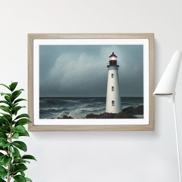 Compelling Lighthouse - Picture Frame Graphic Art Breakwater Bay Size: 34cm H x 46cm W x 2cm D, Frame Colour: Oak on Productcaster.