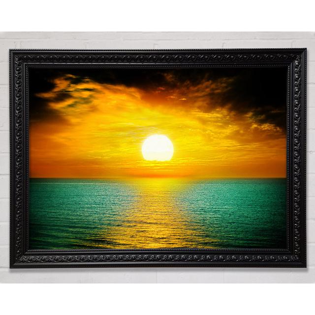 Orange Sun Reflections On The Green Ocean Framed Print Wall Art House of Hampton Size: 42cm H x 59.7cm W x 3cm D, Format: Black Framed Paper on Productcaster.