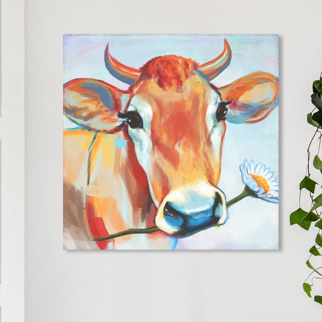 Happy Cow - Wrapped Canvas Painting East Urban Home Size: 61 cm H x 61 cm W x 3.8 cm D on Productcaster.