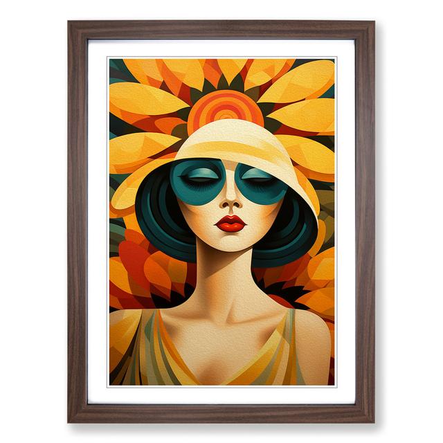 Sunflower Art Deco - Print Marlow Home Co. Frame Colour: Walnut, Size: 34cm H x 25cm W x 2cm D on Productcaster.