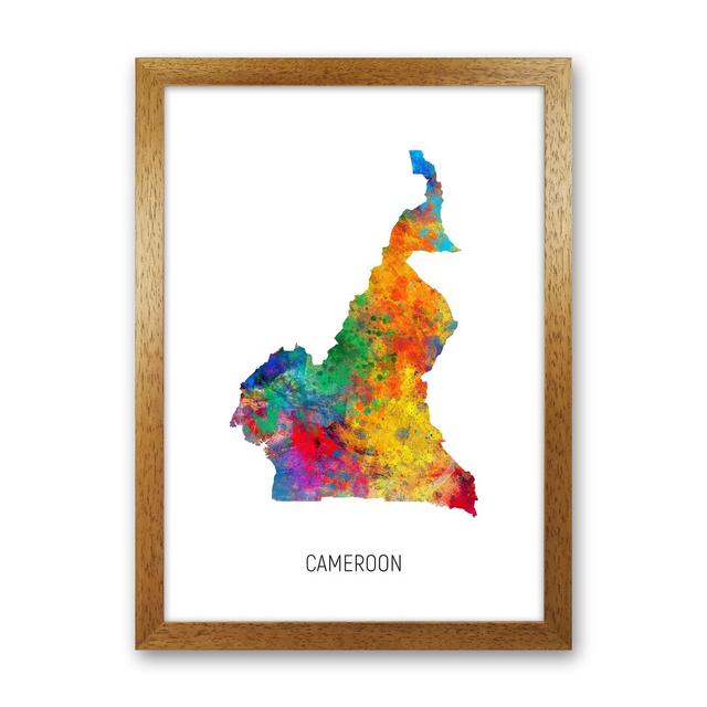 Cameroon Watercolour Map by Michael Tompsett - Graphic Art Latitude Run Format: Brown Framed, Size: 88cm H x 64cm W x 3cm D on Productcaster.