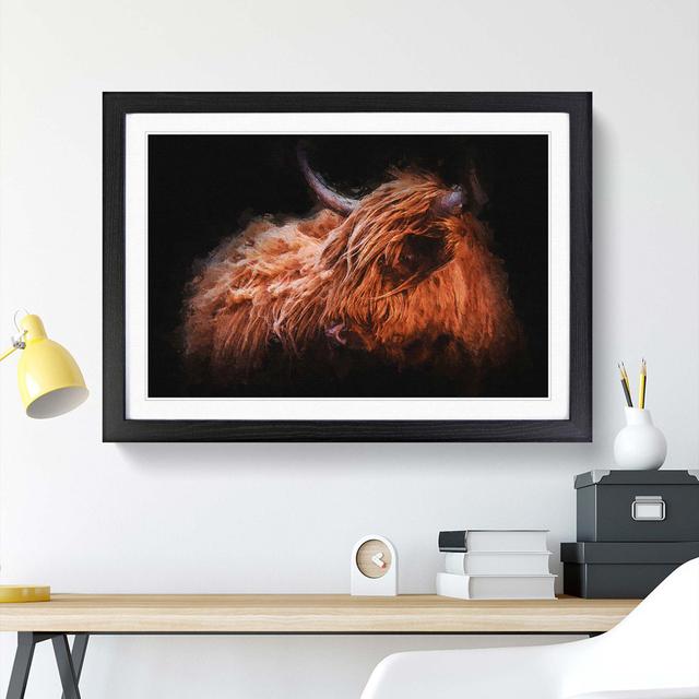 Highland Cow in the Shadows - Picture Frame Painting Print East Urban Home Frame Option: Black Framed, Size: 36cm H x 48cm W x 2cm D on Productcaster.