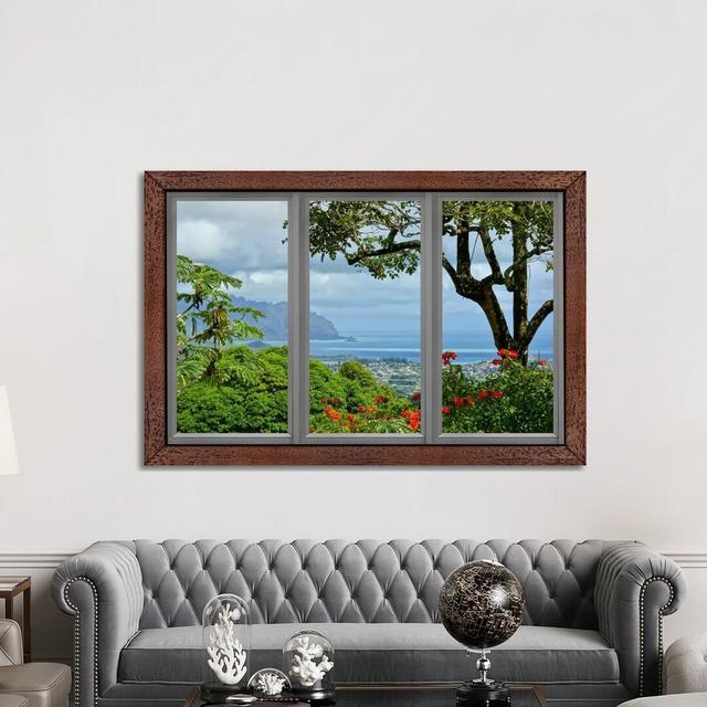 Hawaii Window View - Floater Frame Print on Canvas Ebern Designs Frame Option: Brown Framed on Productcaster.