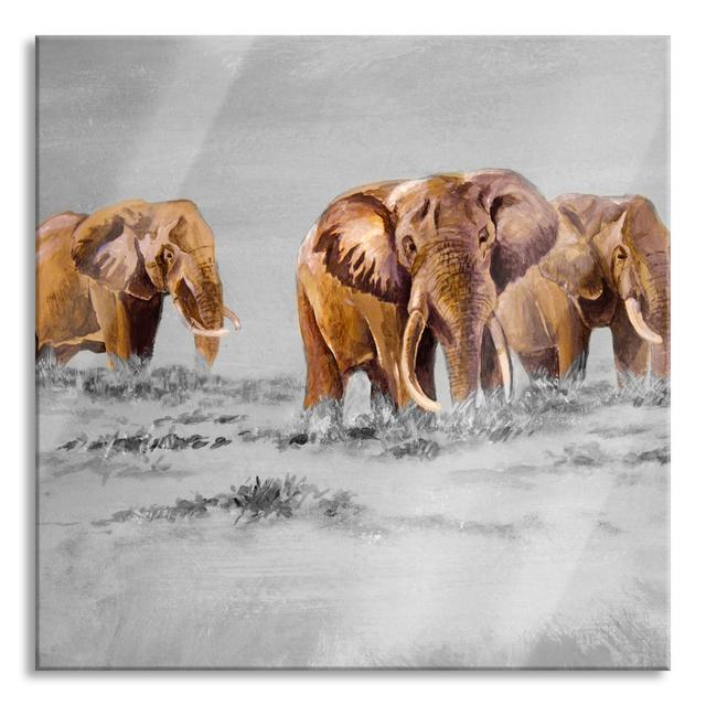 Ungerahmtes Gemälde auf Glas "Elephants in South Africa" Brayden Studio Größe: 50 cm H x 50 cm B x 0,4 cm T on Productcaster.