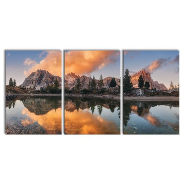 Colourful Dolomites At Limides Lake - 3 Piece Wrapped Canvas Print East Urban Home Size: 120cm H x 240cm W on Productcaster.