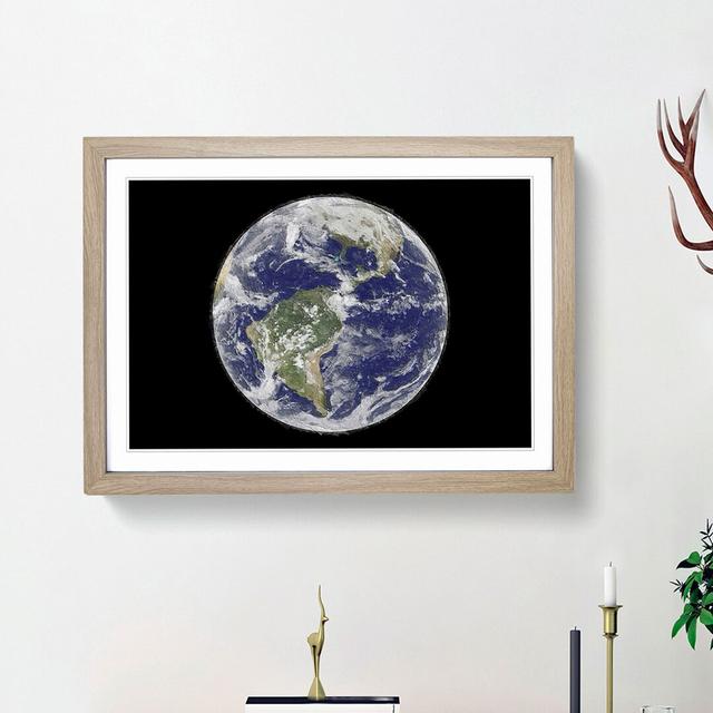 View of the Americas of Planet Earth - Picture Frame Painting Print East Urban Home Size: 27cm H x 36cm W x 2cm D, Frame Option: Oak Framed on Productcaster.