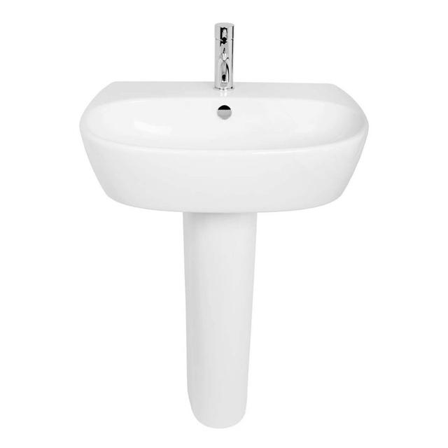 Dionysios 71.5cm Tall White Ceramic U-Shaped Pedestal Bathroom Sink with Overflow Latitude Run on Productcaster.