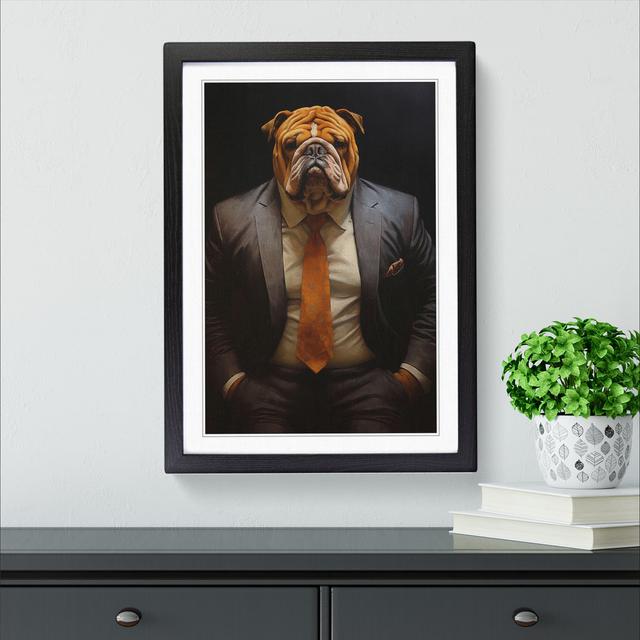 British Bulldog In A Suit Painting - Single Picture Frame Print on Wood Big Box Art Size: 64cm H x 46cm W x 2cm D, Frame Colour: Black Framed on Productcaster.