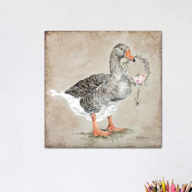 Goose With Wreath by Debi Coules - Print on Canvas East Urban Home Size: 66.04cm H x 66.04cm W x 3.81cm D, Frame Option: No Frame on Productcaster.