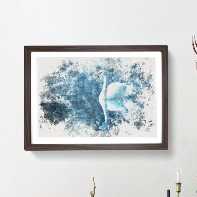 White Swan on a Blue Lake Watercolour - Picture Frame Graphic Art Print East Urban Home Size: 62cm H x 87cm W x 2cm D, Frame Option: Walnut Framed on Productcaster.