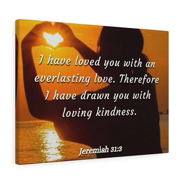 Everlasting Love Jeremiah 31:3 - Wrapped Canvas Print Blue Elephant Size: 46cm H x 61cm W on Productcaster.