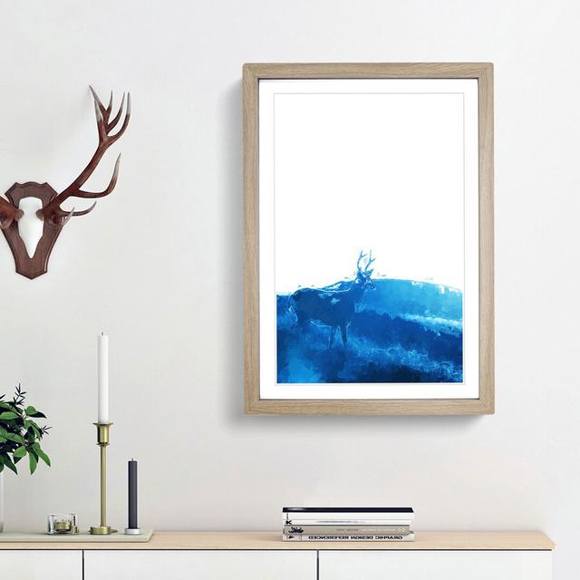 Deer upon the Hill in Abstract - Picture Frame Graphic Art Print East Urban Home Frame Option: Oak Framed, Size: 48cm H x 36cm W x 2cm D on Productcaster.