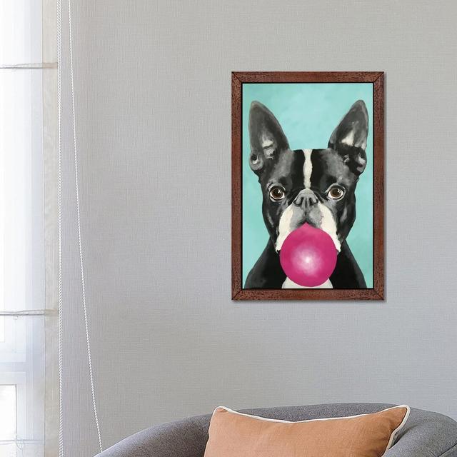 'Bubblegum Boston Terrier' by Coco de Paris - Floater Frame Graphic Art Print on Canvas Happy Larry Frame Option: Brown on Productcaster.