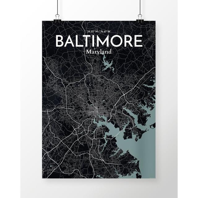 Baltimore City Map - No Frame Print East Urban Home Size: 70cm H x 50cm W x 0.13cm D on Productcaster.