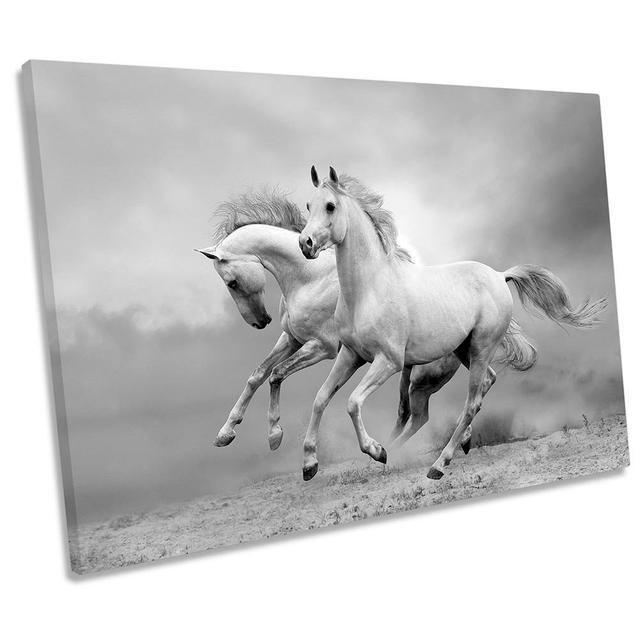 White Horses Galloping - Wrapped Canvas Print Gracie Oaks Size: 61cm H x 91.4cm W x 4cm D on Productcaster.