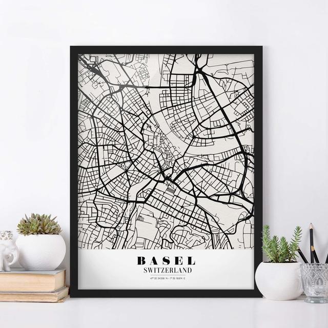 City Map Basel - Classic - Picture Frame Graphic Art Happy Larry Size: 55cm H x 40cm W x 2cm D, Frame Option: Black Framed on Productcaster.