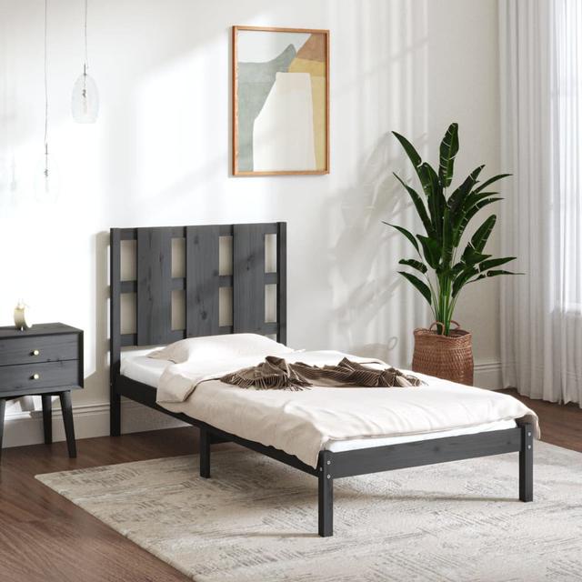 Bed Frame Solid Wood Ebern Designs Size: Small Single (2'6), Colour: Grey on Productcaster.