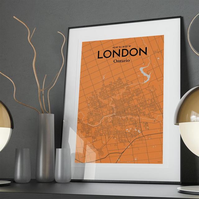 London Ontario City Map in Orange - Unframed Graphic Art Borough Wharf Size: 36cm H x 24cm W x 0.05cm D on Productcaster.