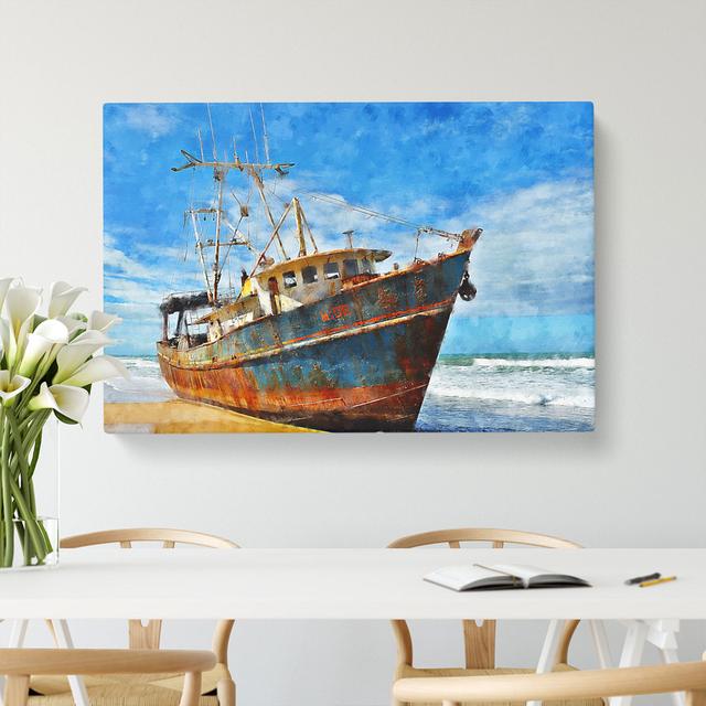 Boat Wreck On The Beach - Wrapped Canvas Painting East Urban Home Size: 40cm H x 60cm W x 3cm D on Productcaster.