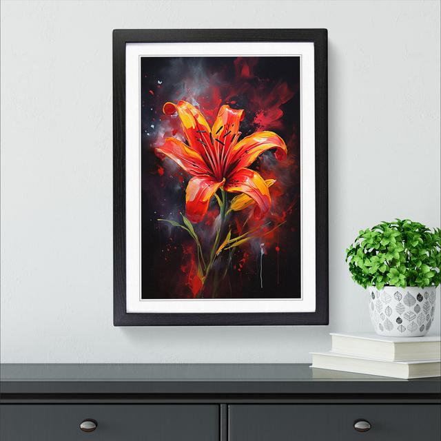 Lily Flower Action Painting - Single Picture Frame Print on Wood Marlow Home Co. Format: Black Framed, Size: 64cm H x 46cm W x 2cm D on Productcaster.