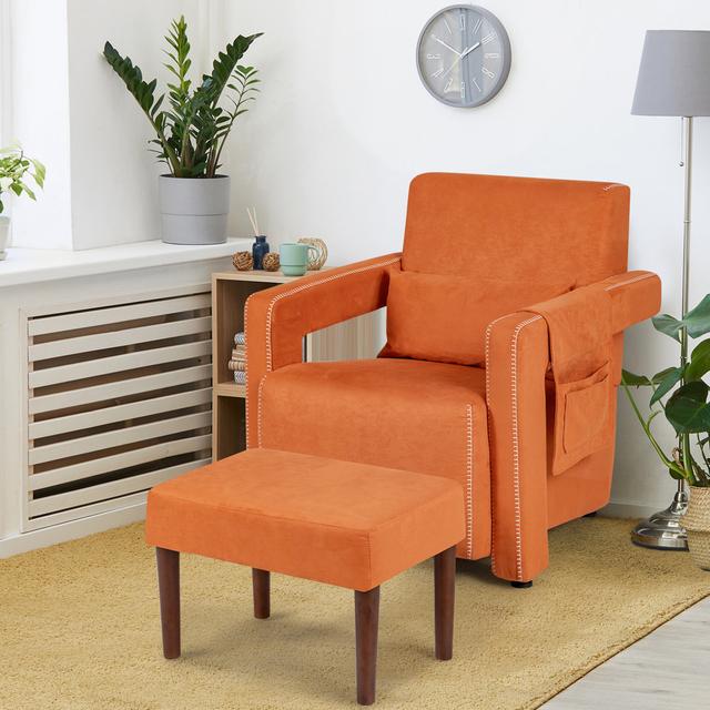 Laguer Faux Leather Armchair with Footstool Latitude Run Upholstery Colour: Orange on Productcaster.