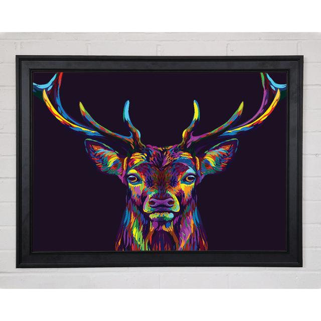 The Colourful Stag - Print Union Rustic Size: 84.1cm H x 118.9cm W x 1.5cm D, Format: Matte Black Framed Paper on Productcaster.