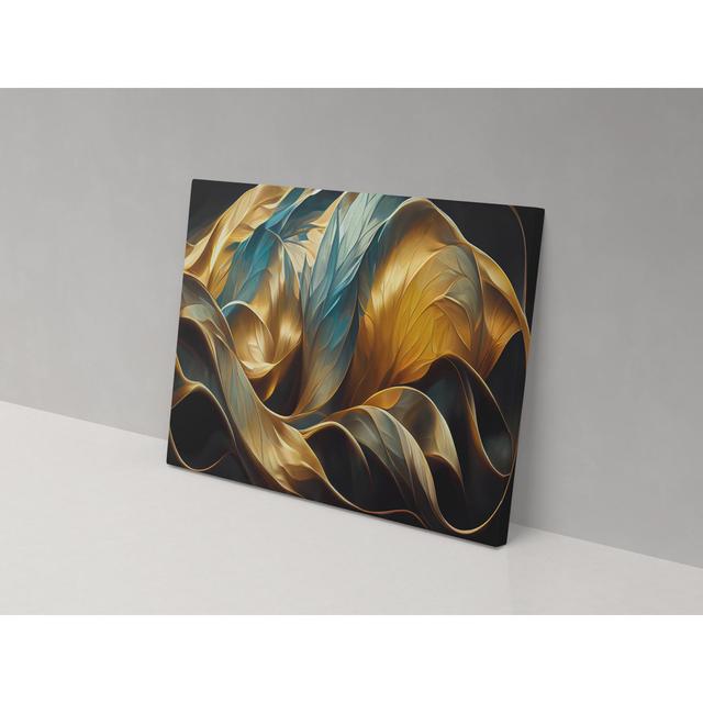 Golden Green Leaves - Wrapped Canvas Painting Metro Lane Size: 67cm H x 102cm W x 4cm D on Productcaster.