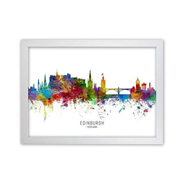 Edinburgh Scotland Skyline by Michael Tompsett - Graphic Art Print Ebern Designs Size: 25cm H x 34cm W x 3cm D, Format: White Framed on Productcaster.