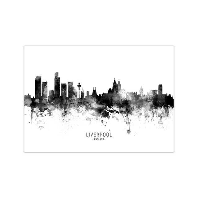 Liverpool England Skyline Black White City Name by Michael Tompsett - Graphic Art Print Latitude Run Size: 60cm H x 84cm W x 1cm D, Format: Unframed on Productcaster.