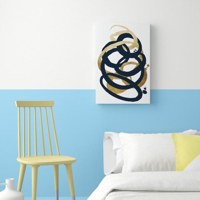 'Formas Indigo and Gold' Graphic Art on Wrapped Canvas East Urban Home Size: 114 cm H x 76 cm W on Productcaster.