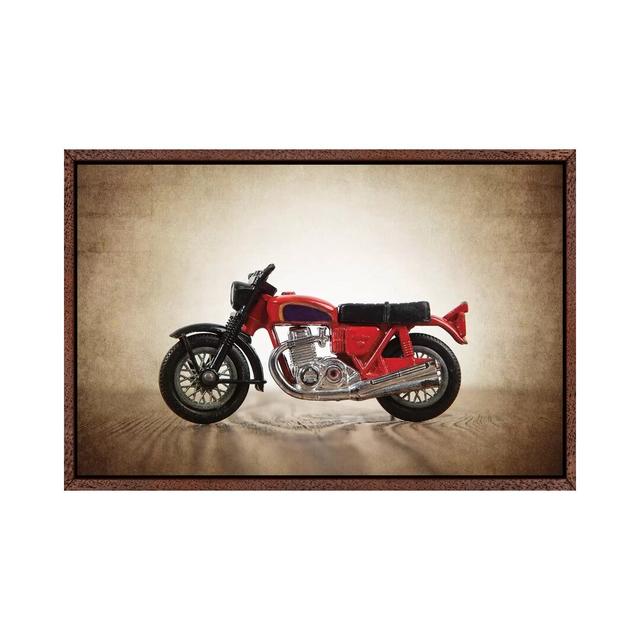 Red Motorcycle - Photograph Print on Canvas Williston Forge Format: Classic Brown Wood Framed, Size: 66.04cm H x 101.6cm W x 3.81cm D on Productcaster.