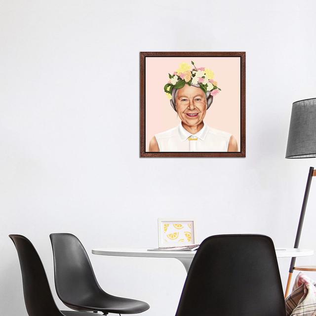 Queen Elizabeth by Amit Shimoni - Print on Canvas East Urban Home Frame Option: Brown Framed, Size: 66.04cm H x 66.04cm W x 3.81cm D on Productcaster.