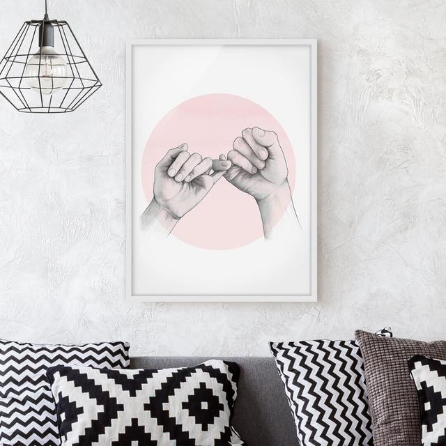 Illustration Hands Friendship Circle Pink White - Picture Frame Graphic Art Rosalind Wheeler Frame Option: White Framed, Size: 40cm H x 30cm W x 2cm D on Productcaster.