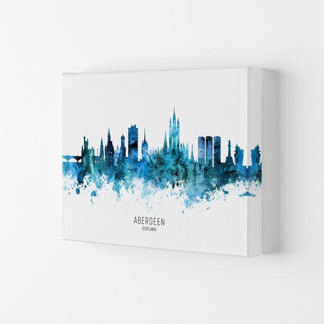 Aberdeen Scotland Skyline Blue City Name by Michael Tompsett - Print Ebern Designs Format: Wrapped Canvas, Size: 59.4cm H x 84cm W x 4cm D on Productcaster.