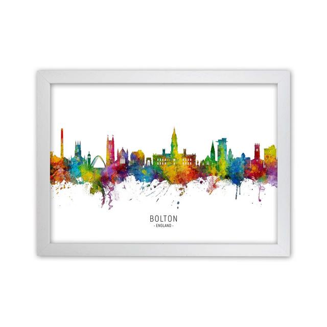 Bolton England Skyline by Michael Tompsett - Picture Frame Graphic Art Print Latitude Run Format: White Framed, Size: 64cm H x 88cm W x 3cm D on Productcaster.